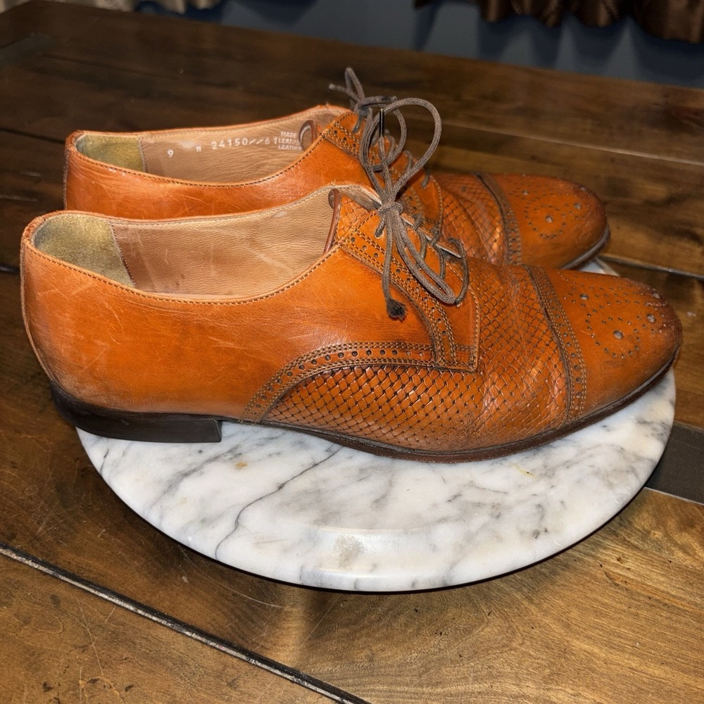 VTG Bostonian Italian Florentine Shoe Men Sz 9 W Pebble Cap Toe Derby Italy